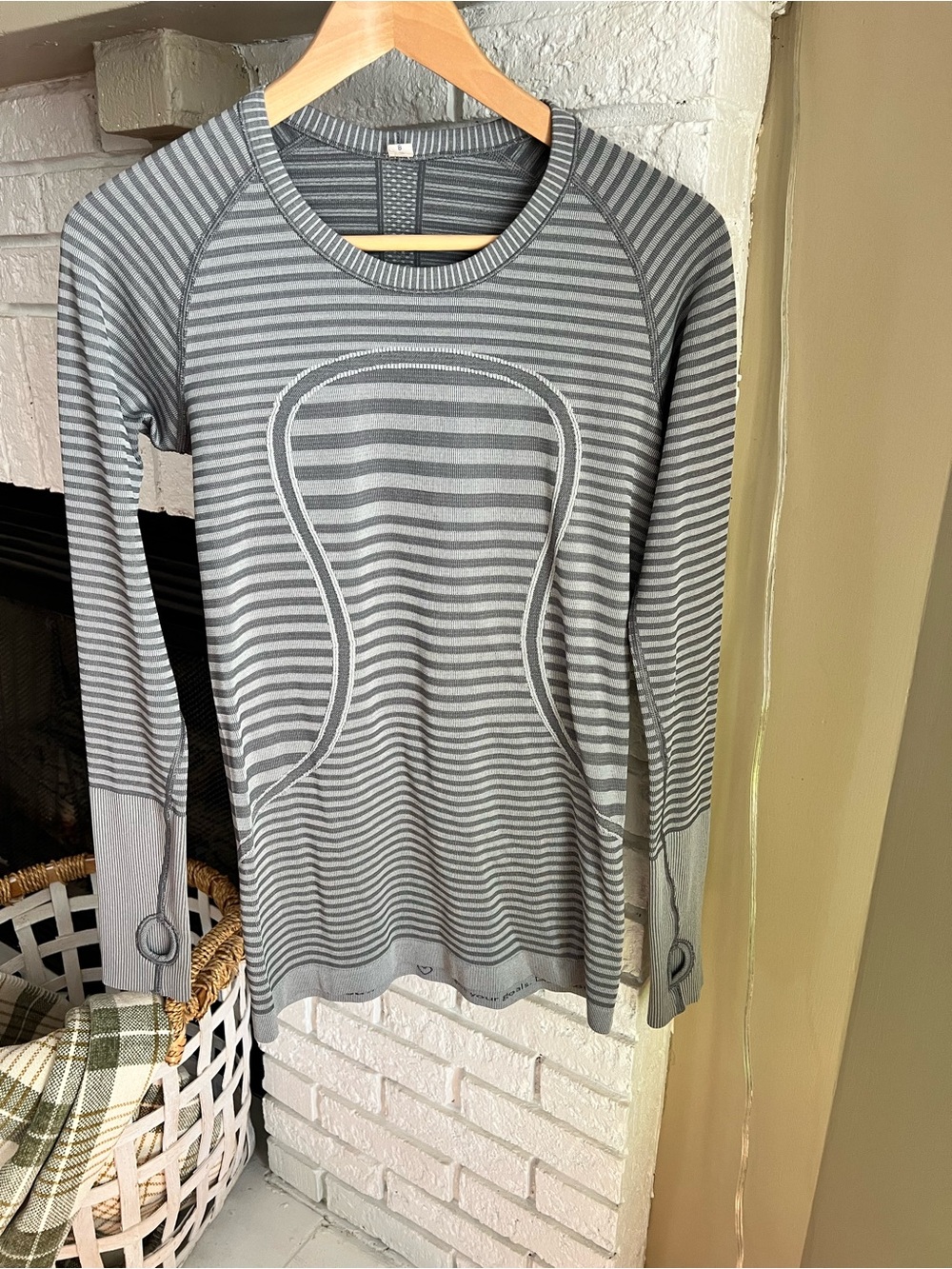lululemon athletica Gray Striped Long-Sleeve Crew